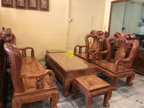 Bộ bàn ghế chạm đào gỗ hương đá tay 14 - BBG541 - Hình ảnh 7