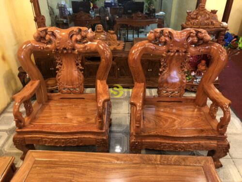 Bộ bàn ghế chạm đào gỗ hương đá tay 14 - BBG541 - Hình ảnh 5