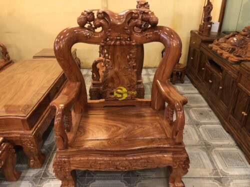 Bộ bàn ghế chạm đào gỗ hương đá tay 14 - BBG541 - Hình ảnh 4