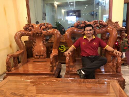 Bộ bàn ghế chạm đào gỗ hương đá tay 14 - BBG541 - Hình ảnh 22