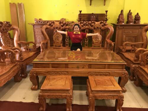 Bộ bàn ghế gỗ hương đá chạm đào 10 món tay 14-BBG2012 - Hình ảnh 8