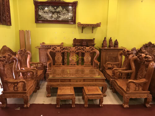Bộ bàn ghế gỗ hương đá chạm đào 10 món tay 14-BBG2012 - Hình ảnh 6