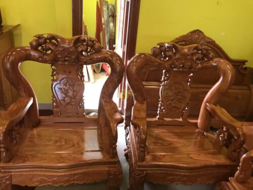 Bộ bàn ghế gỗ hương đá chạm đào 10 món tay 14-BBG2012 - Hình ảnh 2