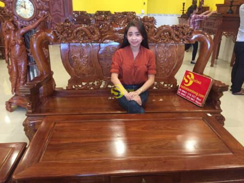 Bộ bàn ghế chạm long lân gỗ hương tay 12 - BBG60 - Hình ảnh 7