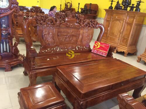 Bộ bàn ghế chạm long lân gỗ hương tay 12 - BBG60 - Hình ảnh 2