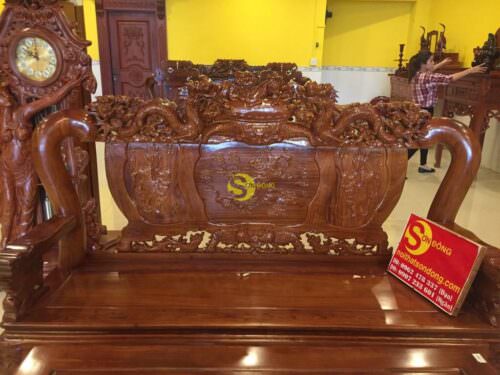Bộ bàn ghế chạm long lân gỗ hương tay 12 - BBG60 - Hình ảnh 3
