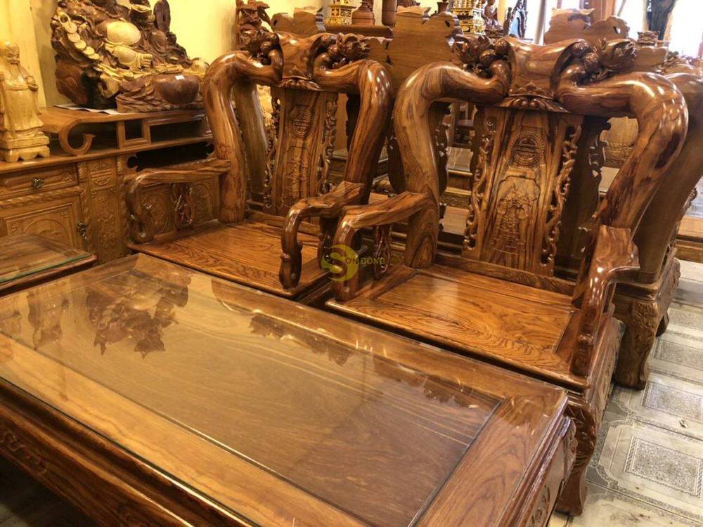 Bộ bàn ghế chạm đào gỗ hương loang tay 12 - BBG1301 24 Bộ bàn ghế chạm đào gỗ hương loang tay 12 - BBG1301