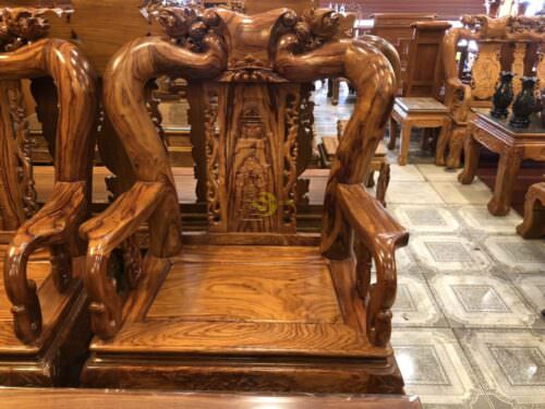 Bộ bàn ghế chạm đào gỗ hương loang tay 12 - BBG1301 - Hình ảnh 3
