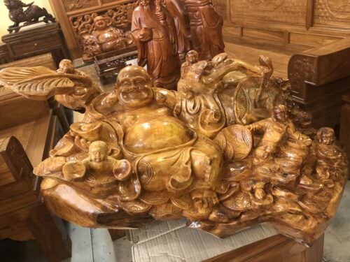 Tượng di lạc ngũ phúc gỗ pơmu-DL318 - Ảnh 3