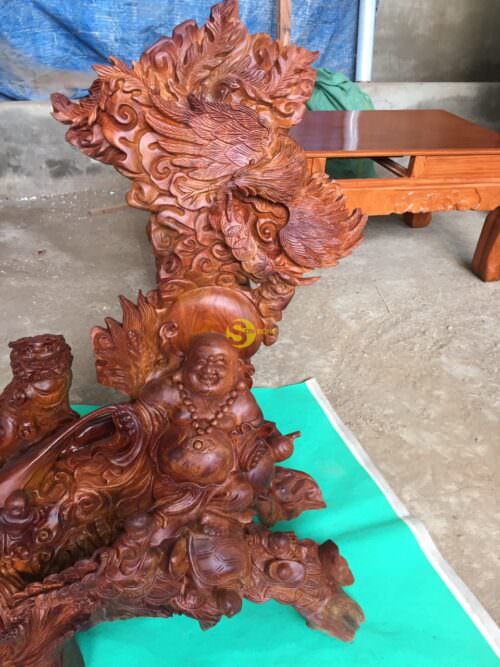 Tượng di lặc ngồi tứ linh gỗ hương cao 1m-DL100 - Hình ảnh 3