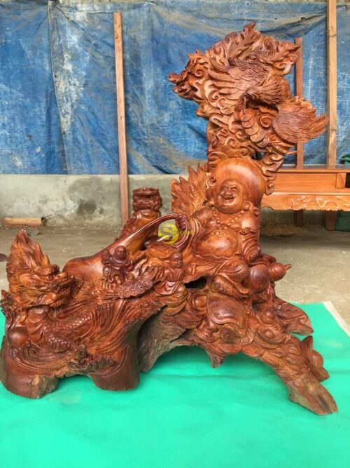 Tượng di lặc ngồi tứ linh gỗ hương cao 1m-DL100 - Hình ảnh 7