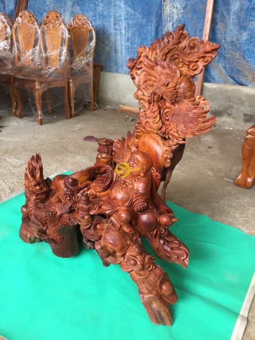 Tượng di lặc ngồi tứ linh gỗ hương cao 1m-DL100 - Hình ảnh 5