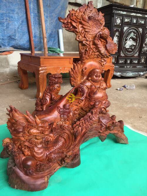 Tượng di lặc ngồi tứ linh gỗ hương cao 1m-DL100 - Hình ảnh 4
