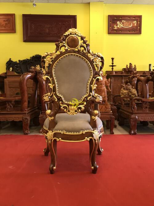 Ghế làm việc hoa lá tây bọc da dát vàng-GGD09 - Ảnh 5