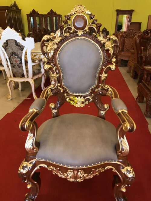 Ghế làm việc hoa lá tây bọc da dát vàng-GGD09 - Ảnh 4