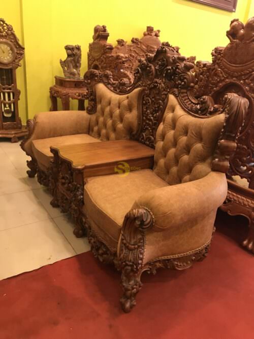 Bộ bàn ghế sofa cổ điển bọc da bò-SF60 - Hình ảnh 20