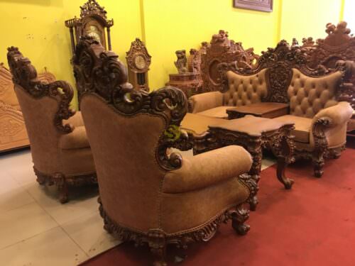 Bộ bàn ghế sofa cổ điển bọc da bò-SF60 - Hình ảnh 2