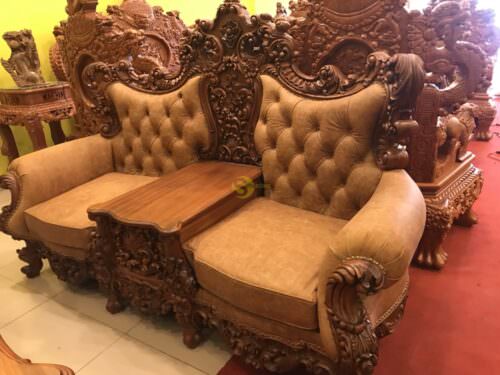 Bộ bàn ghế sofa cổ điển bọc da bò-SF60 - Hình ảnh 4