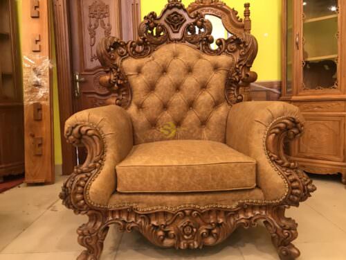 Bộ bàn ghế sofa cổ điển bọc da bò-SF60 - Hình ảnh 5