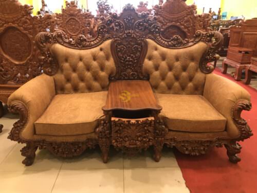 Bộ bàn ghế sofa cổ điển bọc da bò-SF60 - Hình ảnh 9