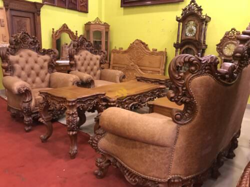 Bộ bàn ghế sofa cổ điển bọc da bò-SF60 - Hình ảnh 11