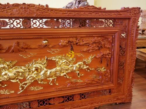 Tranh mã đáo thành công gỗ hương dát vàng 2m x 1m - T217A - Ảnh 2