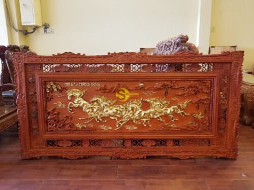 Tranh mã đáo thành công gỗ hương dát vàng 2m x 1m - T217A - Ảnh 7