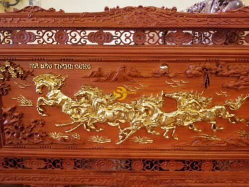 Tranh mã đáo thành công gỗ hương dát vàng 2m x 1m - T217A - Ảnh 8