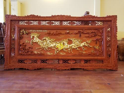Tranh mã đáo thành công gỗ hương dát vàng 2m x 1m - T217A - Ảnh 9