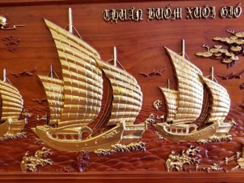 Tranh thuận buồm xuôi gió gỗ hương dát vàng - T97 - Hình ảnh 5