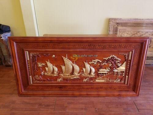 Tranh thuận buồm xuôi gió gỗ hương dát vàng - T97 - Hình ảnh 3