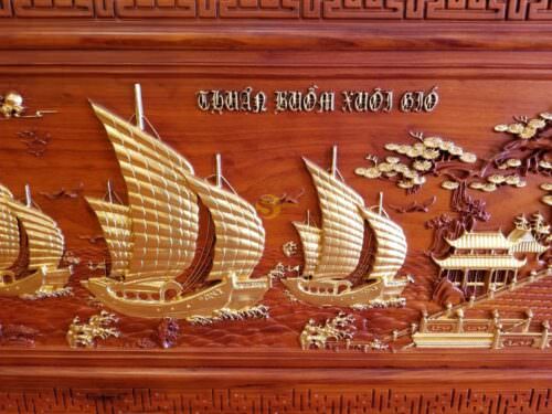 Tranh thuận buồm xuôi gió gỗ hương dát vàng - T97 - Hình ảnh 2