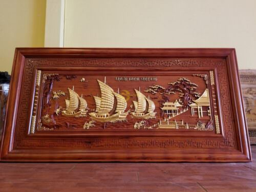 Tranh thuận buồm xuôi gió gỗ hương dát vàng - T97 - Hình ảnh 8