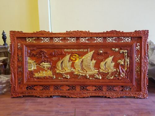 Tranh thuận buồm xuôi gió gỗ hương dát vàng lớn - T003 - Hình ảnh 3