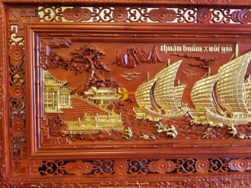 Tranh thuận buồm xuôi gió gỗ hương dát vàng lớn - T003 - Hình ảnh 2