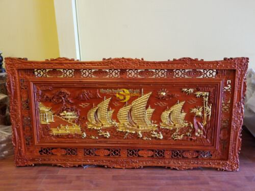 Tranh thuận buồm xuôi gió gỗ hương dát vàng lớn - T003 - Hình ảnh 4
