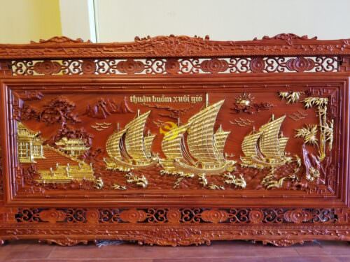 Tranh thuận buồm xuôi gió gỗ hương dát vàng lớn - T003 - Hình ảnh 7