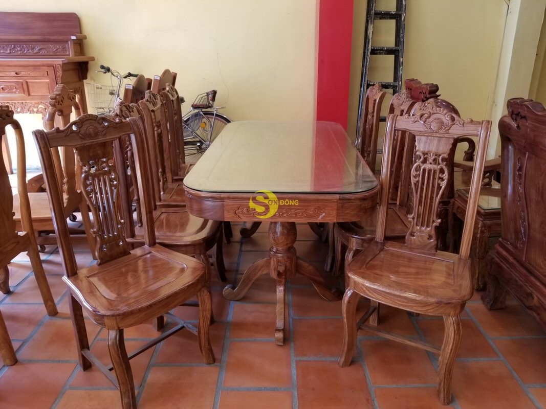 Bộ bàn ăn gỗ hương 8 ghế bàn chữ nhật-BBA111