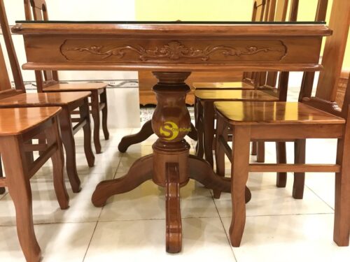Bộ bàn ăn căm xe mặt gõ 6 ghế bàn vuông ( đầu bò ) - BBA318V - Hình ảnh 5