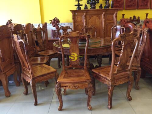 Bộ bàn ăn cẩm lai xịn 8 ghế bàn tròn - BBA4258T - Ảnh 2