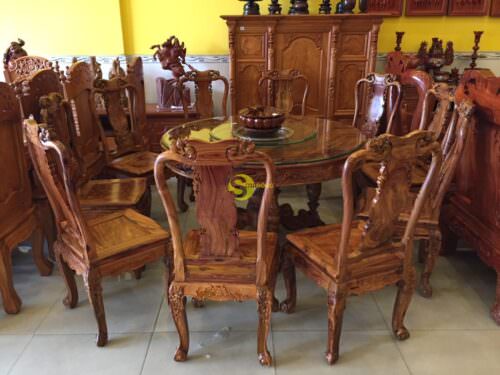 Bộ bàn ăn cẩm lai xịn 8 ghế bàn tròn - BBA4258T - Ảnh 10