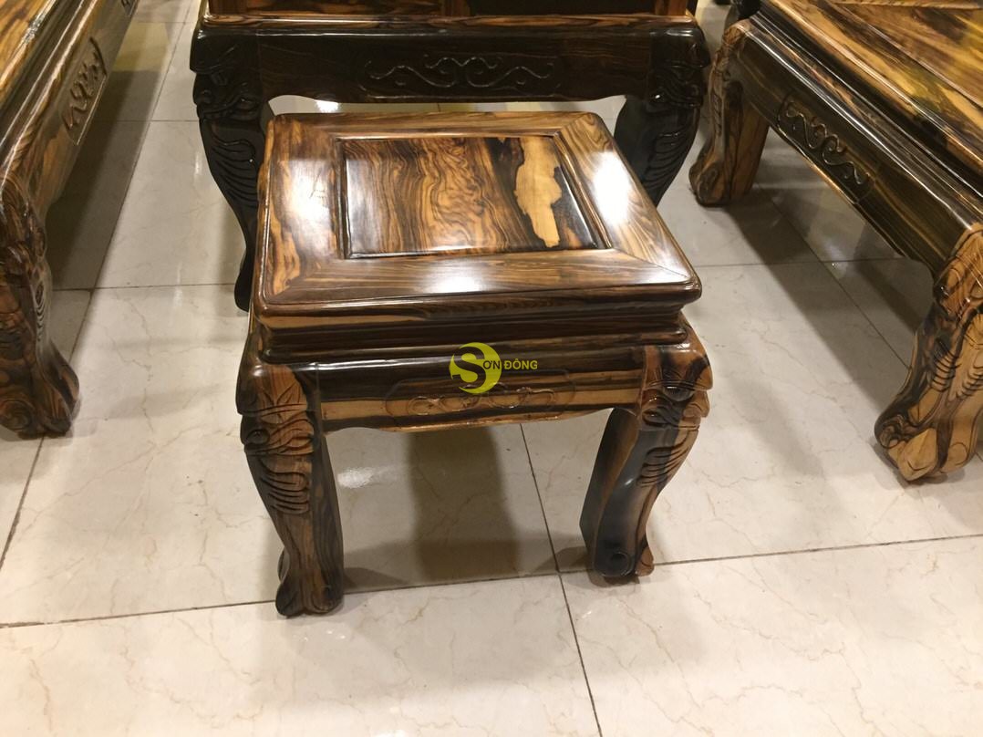 Bộ bàn ghế chạm đào gỗ mun sọc cột 10, 6 món – BBG319 (Ảnh 8)