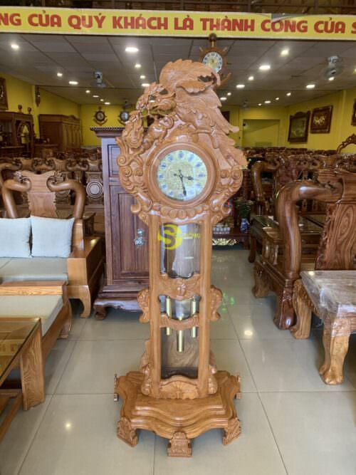 Đồng hồ gỗ gõ đỏ sư tử đại bàng - DH033 - Hình ảnh 6