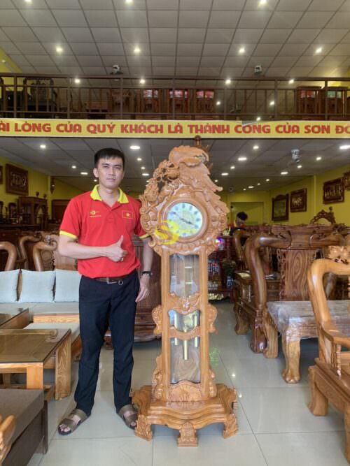 Đồng hồ gỗ gõ đỏ sư tử đại bàng - DH033 - Hình ảnh 2