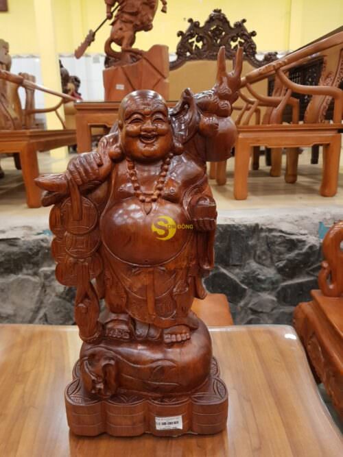 Di lặc gỗ hương gánh cành đào-DL046