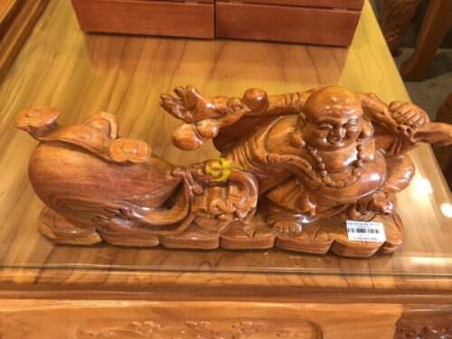 Di lặc kéo bao tiền 38cm gỗ hương - DL2108 - Hình ảnh 2