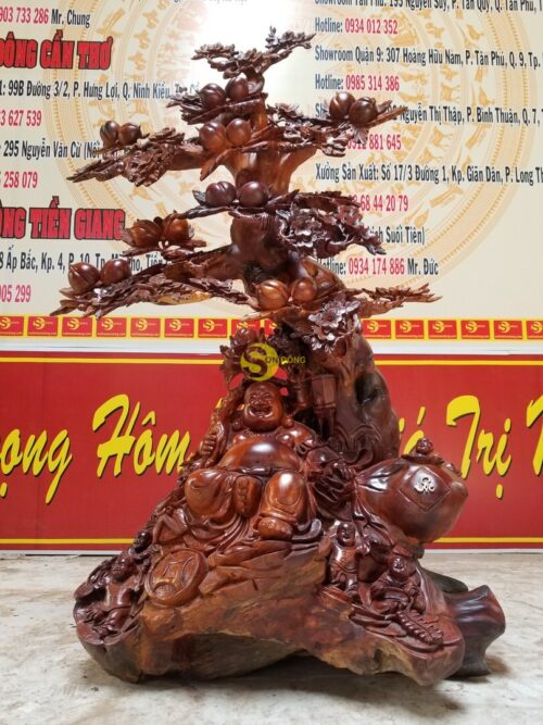 Di lặc ngồi gốc đào gỗ hương cao 1m92 - DL514 - Hình ảnh 6