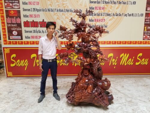 Di lặc ngồi gốc đào gỗ hương cao 1m92 - DL514 - Hình ảnh 7