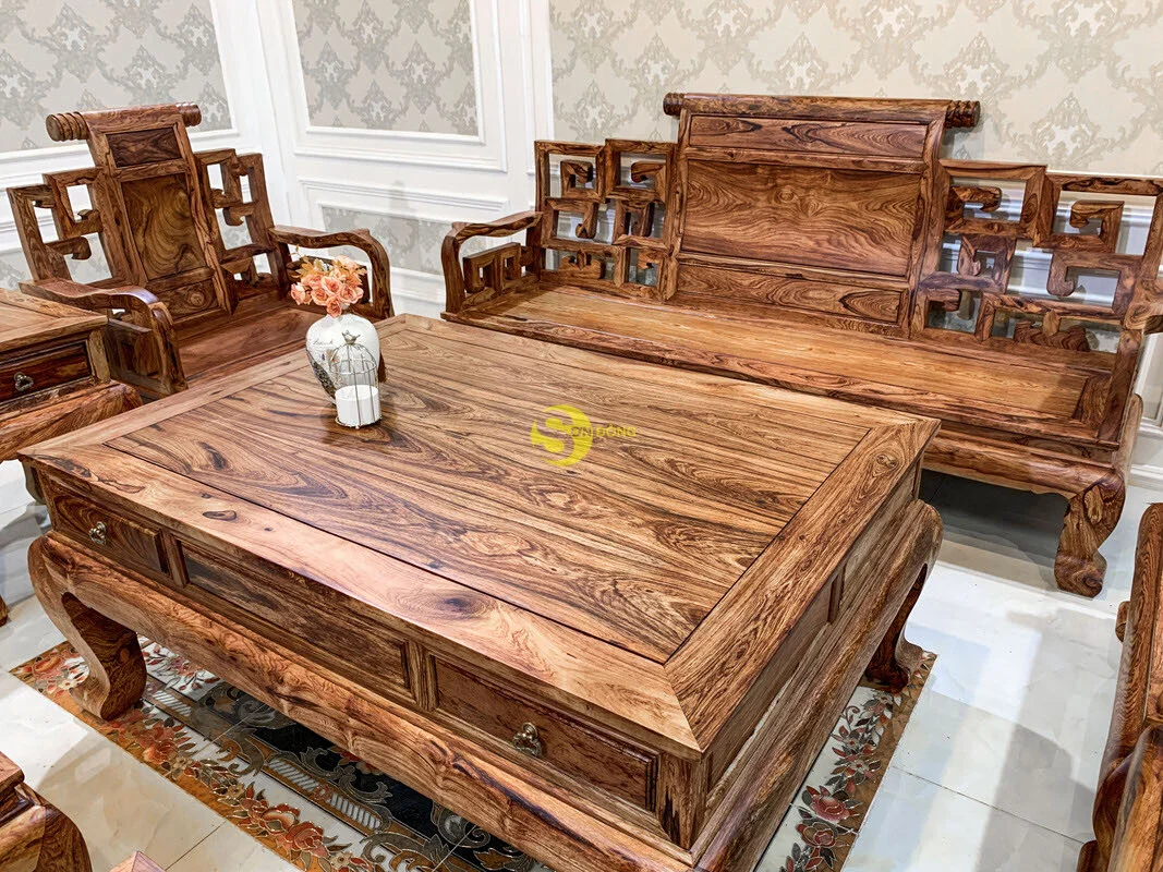 Bộ Bàn Ghế Phòng Khách Gỗ Cẩm Lai Sơn Thủy 10 Món Chân 12 - BBG1440