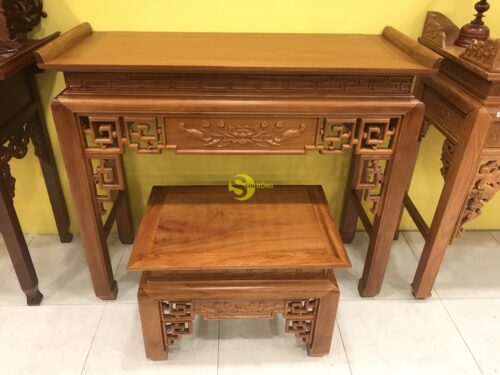 Bộ bàn thờ và bàn cúng gõ đỏ triện hoa sen 1,53m - SD102 - Hình ảnh 6